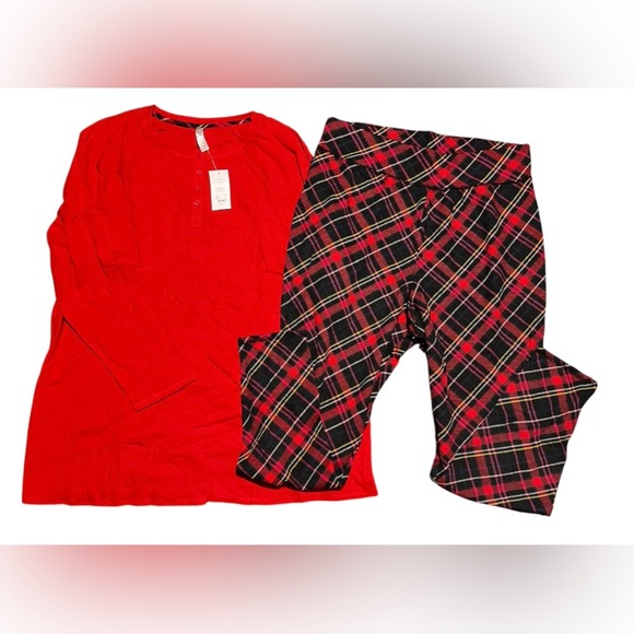 NWT Sleep by Cacique Lane Bryant Thermal Pajama Set Holiday Plaid - Picture 2 of 9